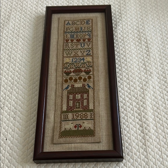 Hand Stitched Vintage Sampler in Brown and Tan